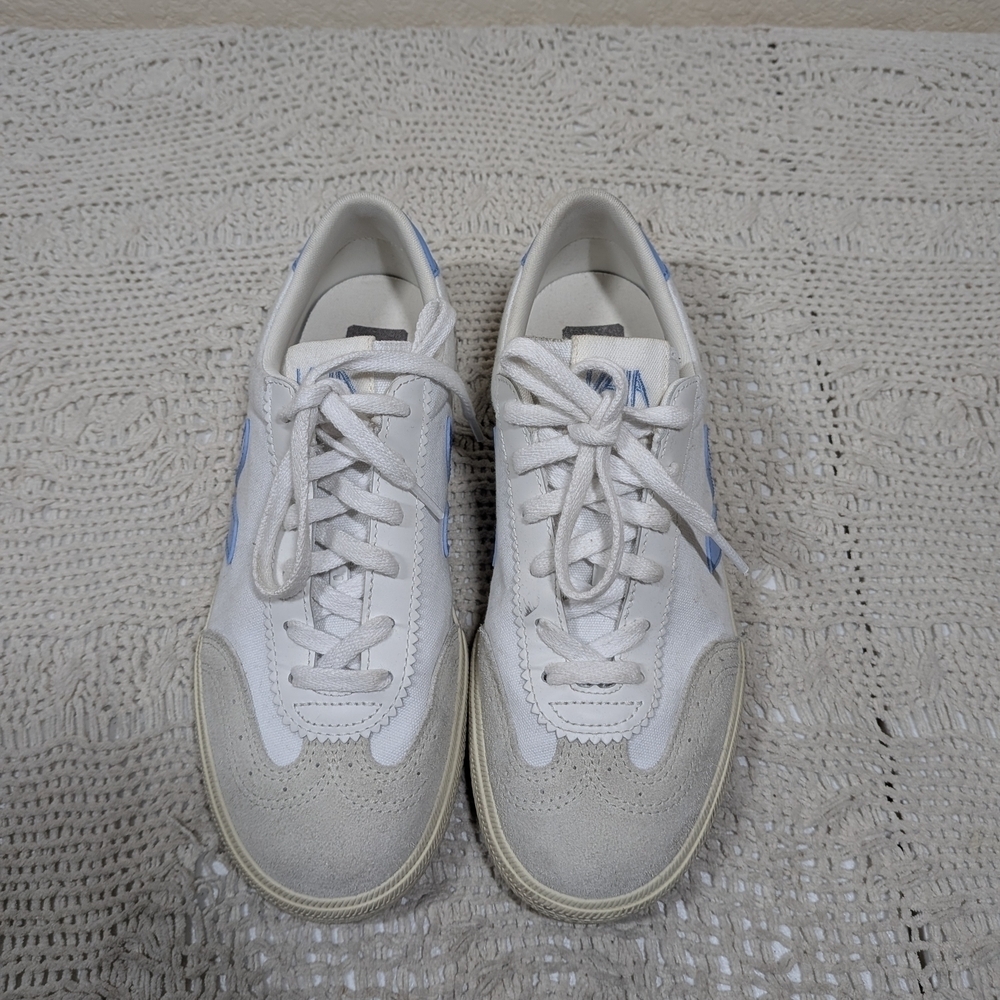 Veja White and Light Blue Volleyball Canvas Sneakers Size 9